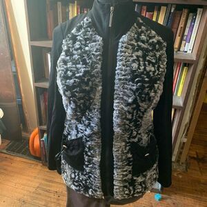 Picadilly Fashions gray faux fur knit S full zip soft black jacket